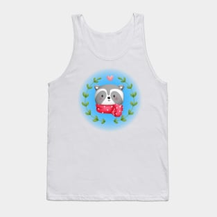 Cute Raccoon in a Red Scarf Tank Top